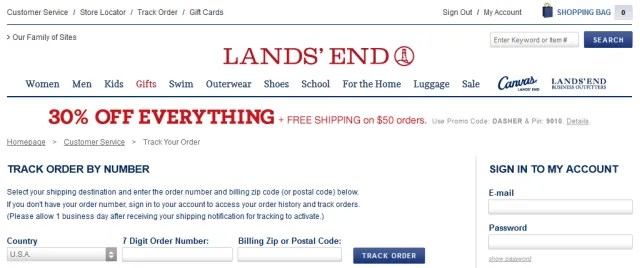 Lands' End Order Tracker Page