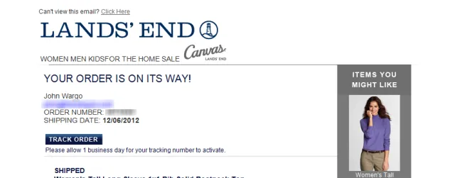 Lands' End Shipped Order Confirmation